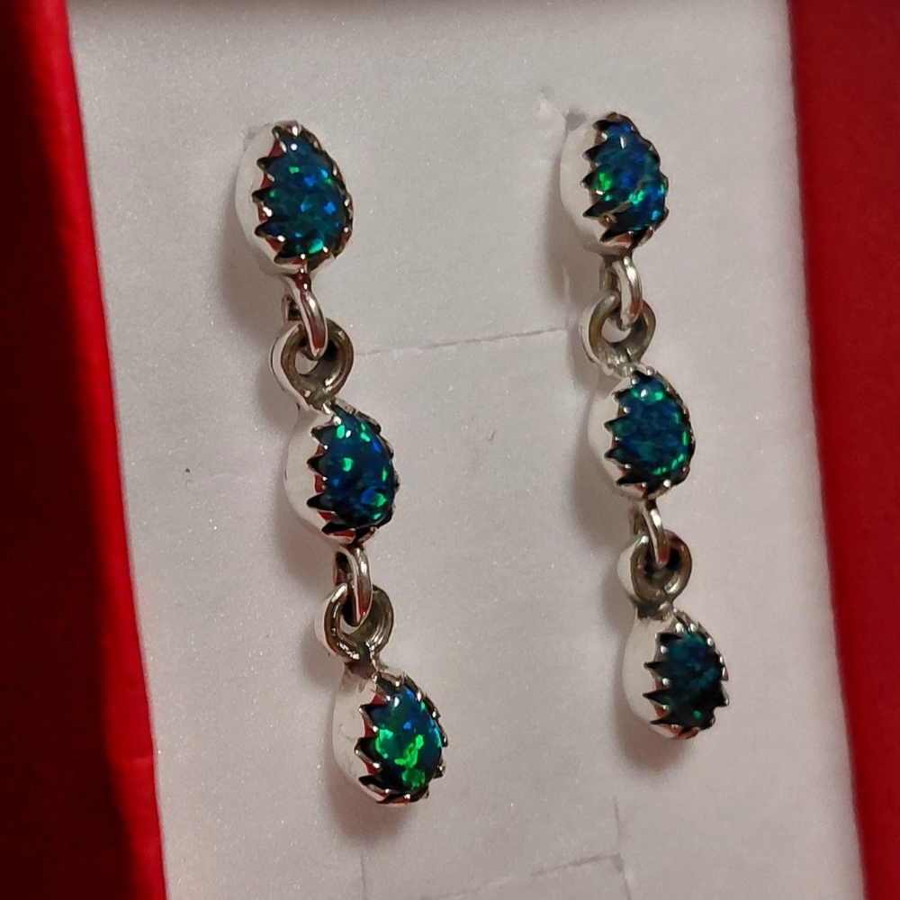 Elegant Aurora Opal Drop Earrings - Picture 2 of 7